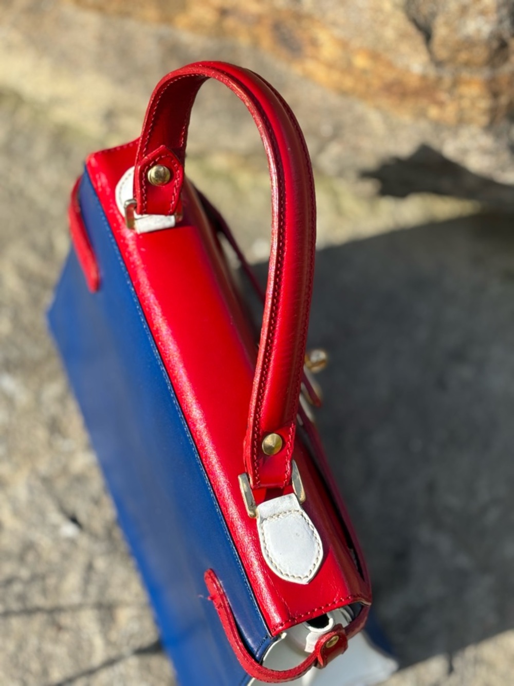 VINTAGE/ Never Used/ ITALY Classic Red White and Blue Leather Top-Handle bag.OBO - Picture 12 of 14
